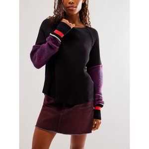 🌙FREE PEOPLE Mod About You Cuff Raglan Pullover / Washed Black Combo🌙